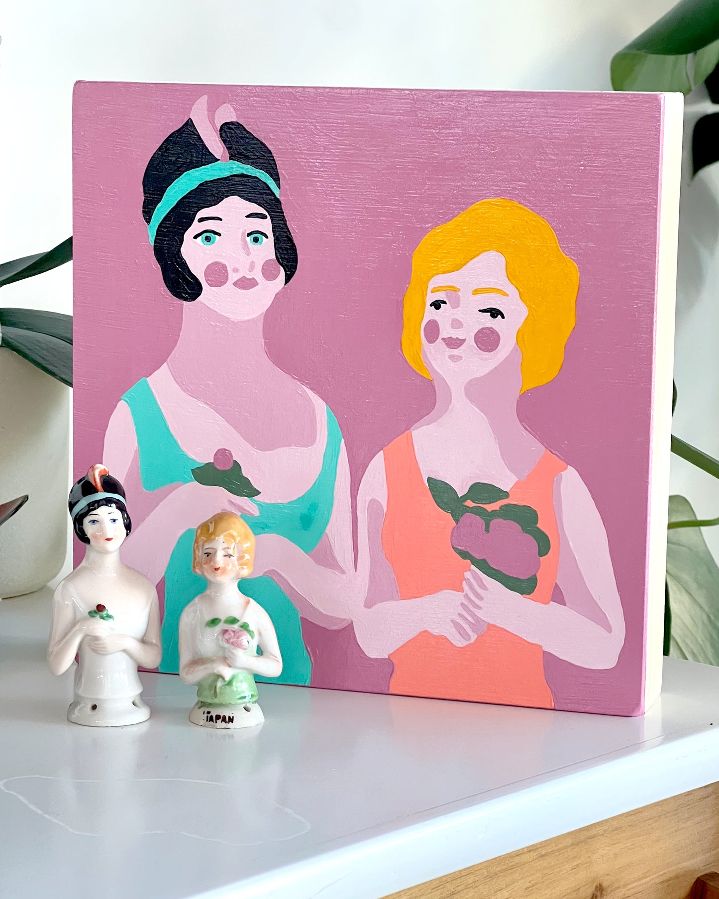 Ceramic Ladies 8" x 8" Painting