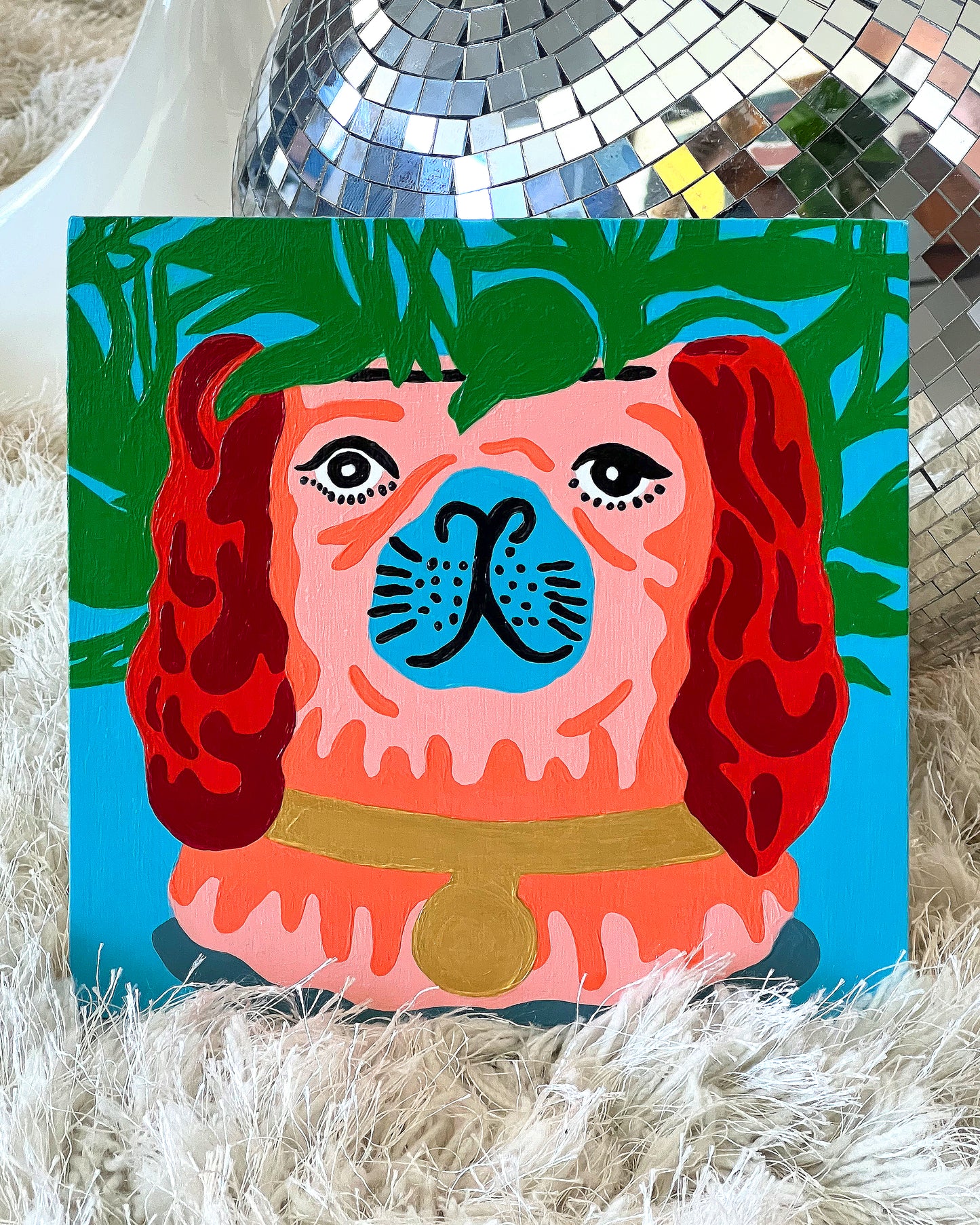 Staffordshire Dog Planter 8" x 8" Painting